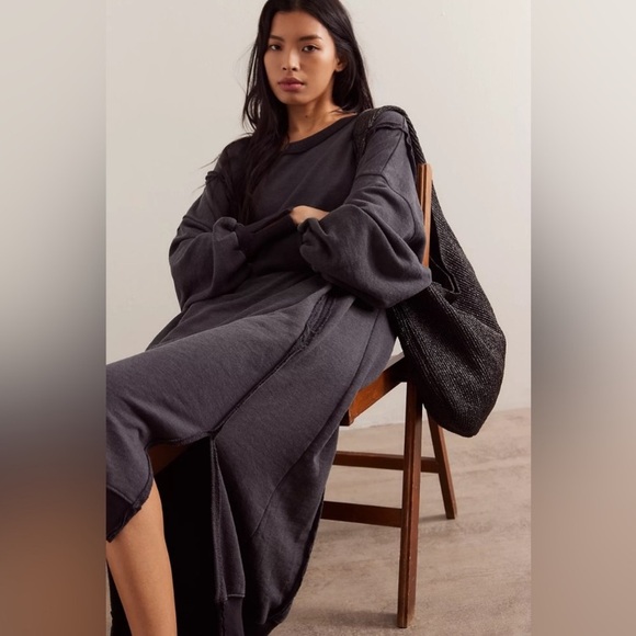 FREE PEOPLE We The Free Camden Maxi Sweatshirt Dress in Black - Picture 3 of 7